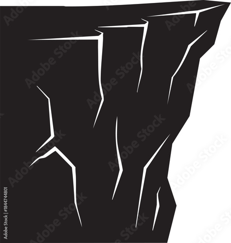 Sheer Cliff Precipice Rugged Rock Silhouettes isolated on white background