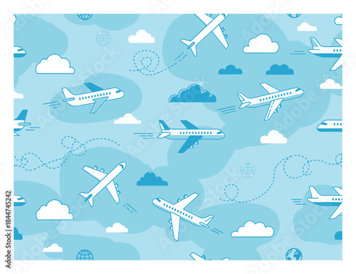 Airplane Flight Journey Seamless Vector Pattern Background