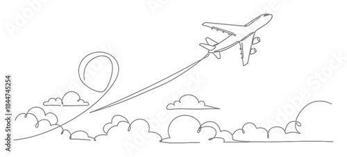 Continuous Line Art Airplane in Flight Journey