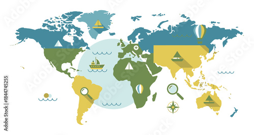 Minimalist World Map Exploration Vector Illustration
