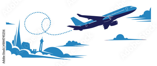 Modern Airplane Flight Journey Duotone Vector Illustration
