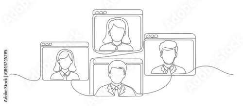 Minimalist Line Art Video Conference Call Illustration