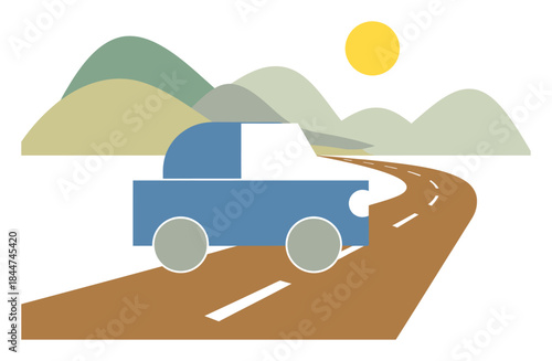 Minimalist Road Trip Car Travel Vector Illustration