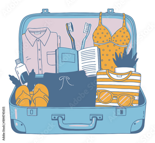 Hand-Drawn Luggage Suitcase Packing Vector Illustration