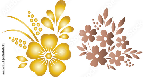 Elegant golden and bronze floral design elements perfect for luxury invitations wedding decor or sophisticated graphic embellishments on white background