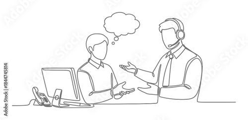 Elegant Customer Service Support Single Line Art Illustration, Minimalist Business Concept