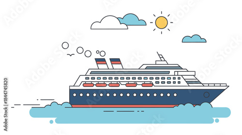 Minimalist Cruise Ship Voyage Vector Illustration