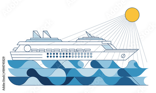 Geometric Cruise Ship Voyage Abstract Vector