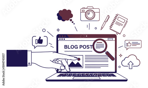 Content Creation Blogging Duotone Vector Illustration, Modern Two-Color Design, White Background