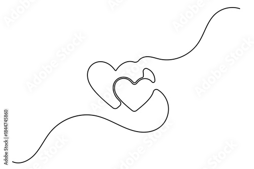 Modern minimalist single line drawing of romantic heart icons