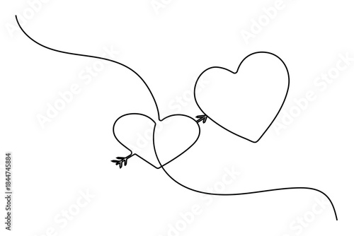 Modern minimalist single line drawing of romantic heart icons