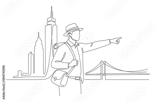 Elegant City Tour Guide Continuous Line Art Illustration
