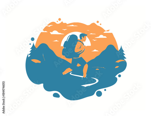 Vibrant Backpacking Adventure Vector Illustration