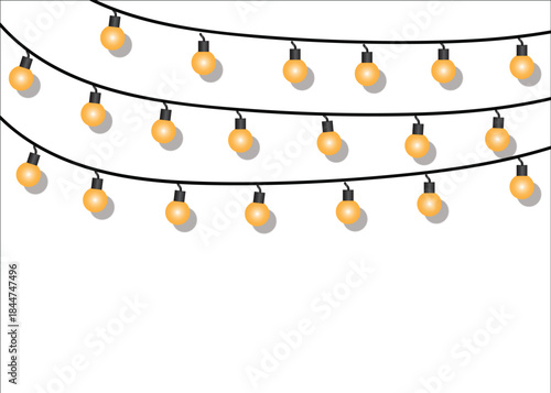 Decorative string lights featuring glowing yellow bulbs, ideal for enhancing festive atmospheres, holiday designs, and lively celebration themes for various events