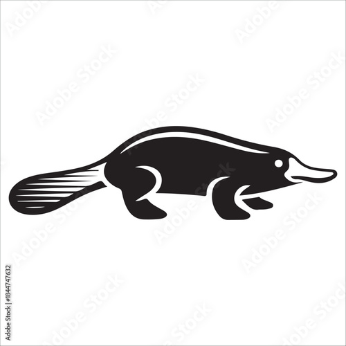 Stylized black silhouette of a platypus on a white background