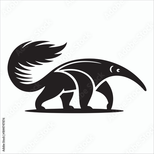 Stylized silhouette of an anteater with a bushy tail