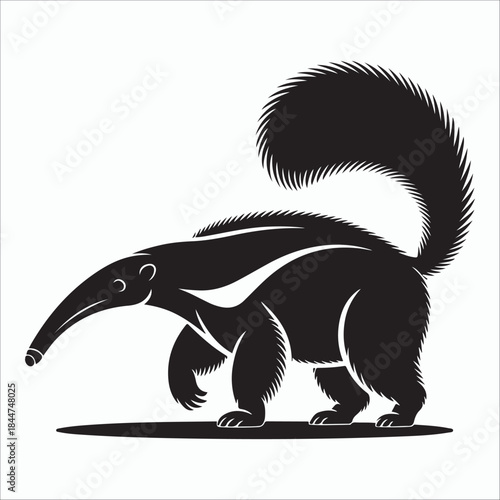 Stylized silhouette of an anteater with a bushy tail