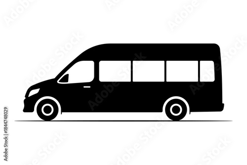 Minibus icon. Black silhouette. Side view. Vector simple flat graphic illustration. Isolated object on a white background.