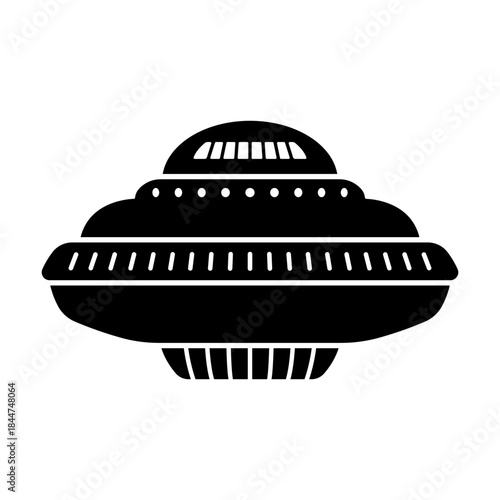 Flying saucer icon. UFO. Black silhouette. Front and side view. Vector simple flat graphic illustration. Isolated object on a white background.
