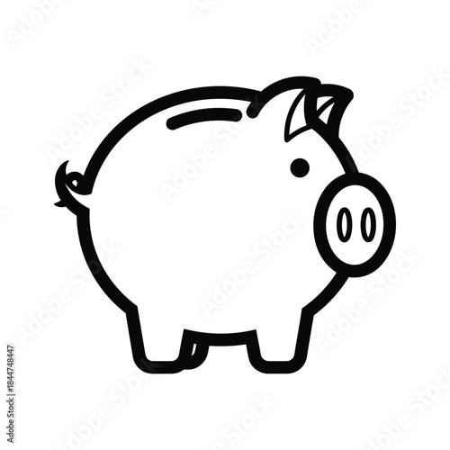 Simple black and white illustration of a piggy bank