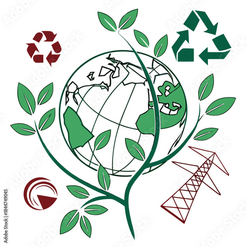 A conceptual illustration of global environmental sustainability, blending nature and technology