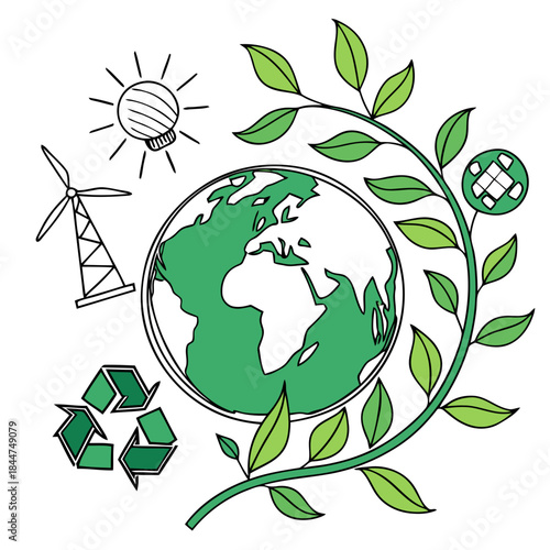 A conceptual illustration of global environmental sustainability with renewable energy sources
