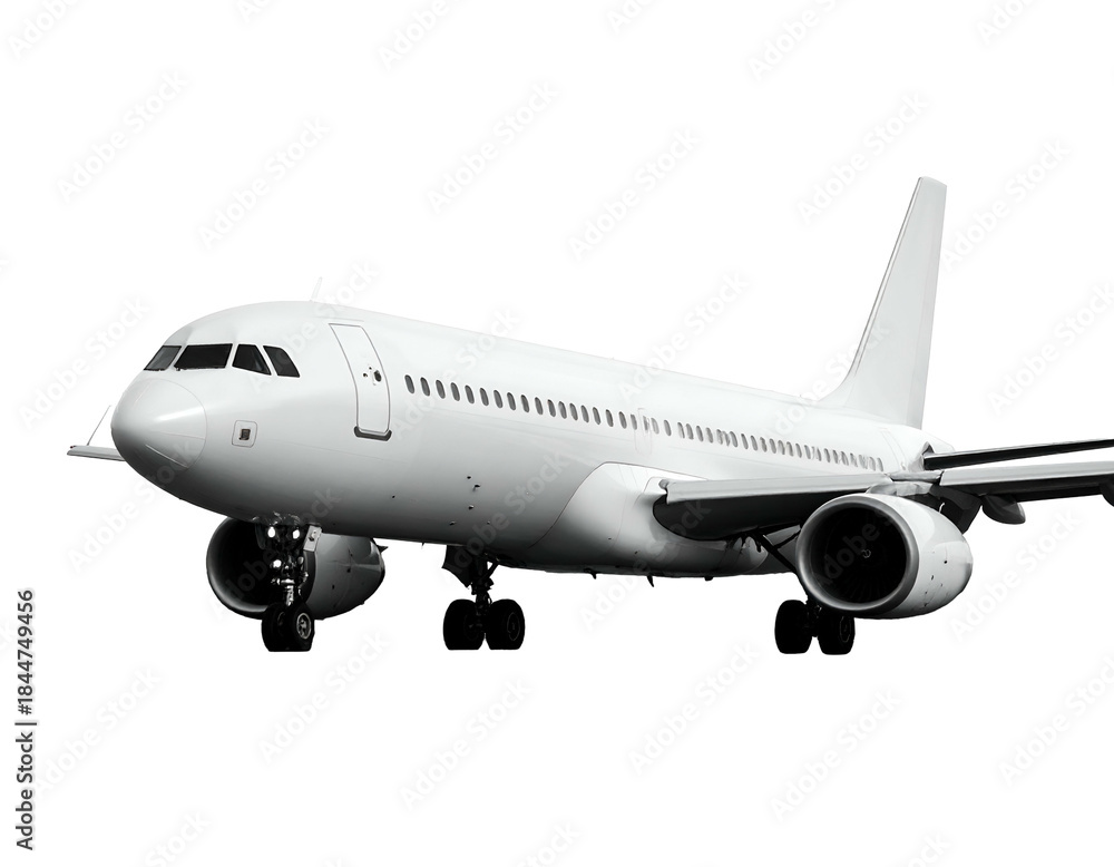 Fototapeta premium A sleek white jetliner on a dark background
