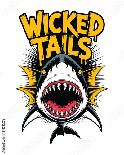 Aggressive shark with open mouth and sharp teeth vector illustration