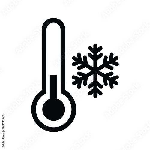 Cold temperature indicated by thermometer and snowflake