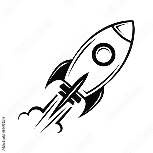 Simple black and white rocket ship illustration