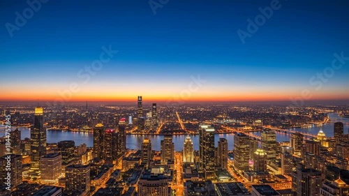 Wallpaper Mural Dynamic cityscape transformation: aerial twilight into vibrant night skyline Torontodigital.ca