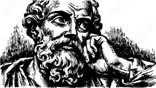 Bust of an ancient Greek philosopher. Monochrome vector illustration depicting a thoughtful expression.