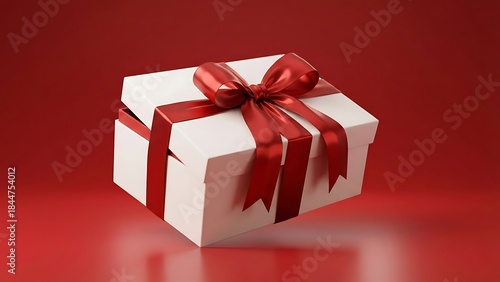 Wallpaper Mural White Gift Box with Red Ribbon Bow on Red Background Torontodigital.ca
