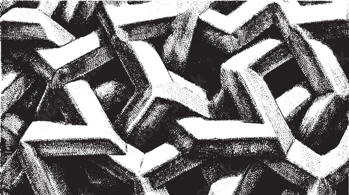 Geometric pattern design in black and white. Abstract illustration featuring dynamic shapes and lines in a flat vector style.