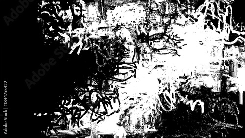 Foto Abstract black and white grunge texture background with chaotic scribbles and br