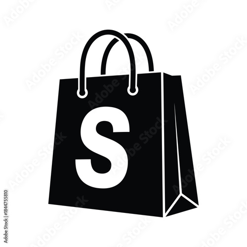 Black shopping bag with white letter s on it