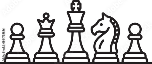 "Vector Illustration of a Complete Chess Set - Chess Pieces: Pawn, Knight, Queen, King"
