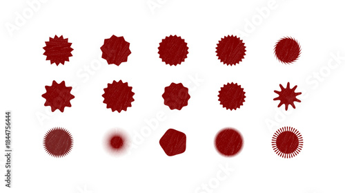 Geometric Spiky Circle Shapes Vector Set, Abstract Starburst and Radial Design Elements