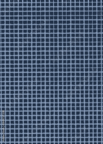 Christmas abstract checkered background with blue stripes. Hand drawn illustration for design, print, fabric or background.