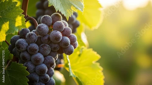Sunlit vineyard grapes swaying in gentle breeze as light shifts through leaves