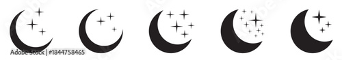 Crescent Moon and Stars Icons Set