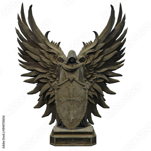 Angel statue with wings on isolated background