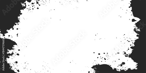 Abstract grunge background with black ink splatter, paint drops, and liquid texture vector illustration