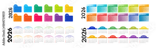 Set of calendars for 2026 isolated on a white background