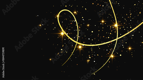 Gold glittering confetti wave and stardust