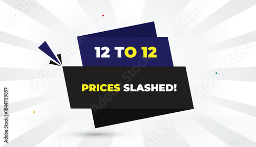 12 TO 12 prices slashed editable eps format web banner vector art illustration template design deep blue black gray shapes yellow bold font white gray gradient abstract illustration sun shine business