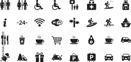 Diverse collection of black silhouette for public facilities and services facility