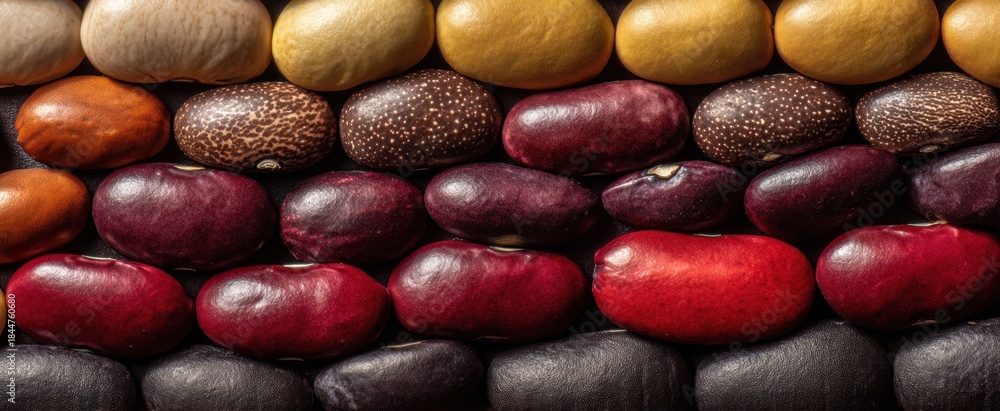 Obraz premium Colorful array of dried beans for culinary inspiration and natural patterns