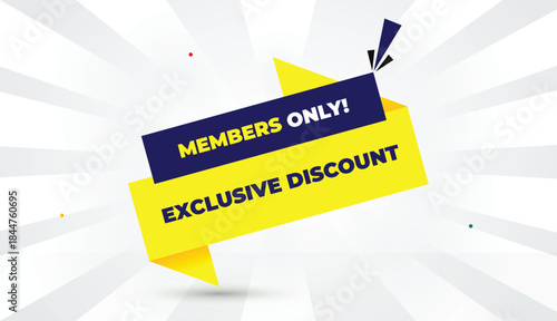 exclusive members only discount editable eps format web banner vector art illustration template design deep blue yellow shapes bold font white gray gradient abstract sun shine business background 4k
