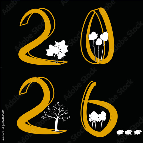 Carte de vœux 2026 nature, arbres et moutons